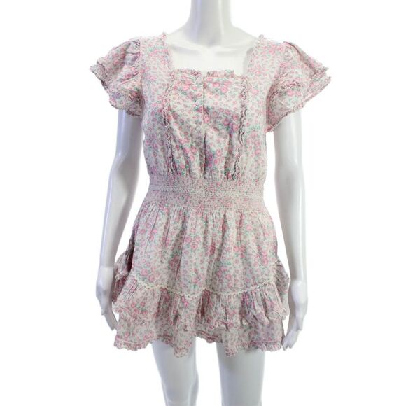 Love Shack Fancy Dresses & Skirts - Love Shack Fancy Womens Sundress Pink Cotton Square Neck Short Sleeve Size S